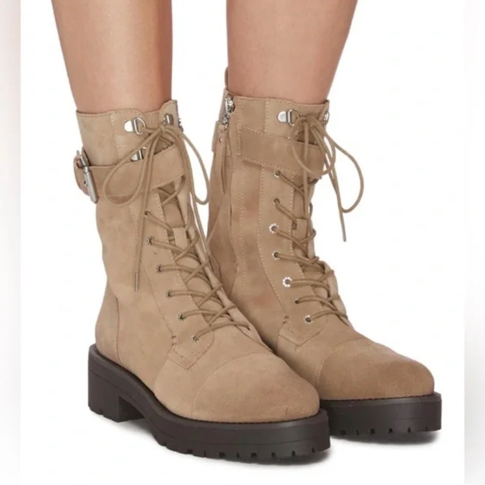 Sam Edelman Junip Combat Boots Womens 9 Tan Suede Normcore Desert Midcalf Lugged